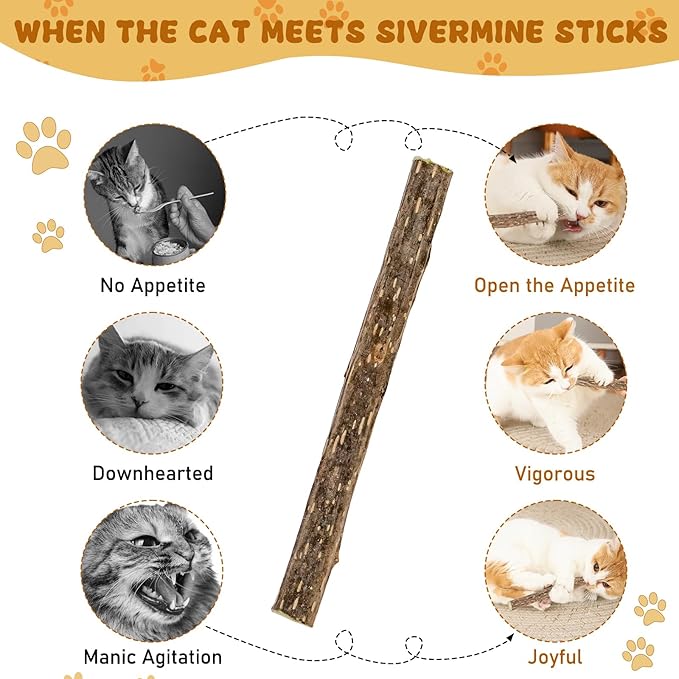 Silvervine Sticks for Cats, Natural Catnip Matatabi Chew Sticks Teeth Molar Chew Toys for Cat Kitten Kitty (25 PCS)