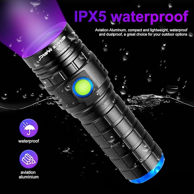 Rechargeable 365nm Black Light Flashlight, 50W Powerful Small UV Flashlight, Bed Bug UV Light, Pet Urine Detector for Dog/Cat Urine, Dry Stains, Bed Bug, Scorpion, Dry Pet Stains