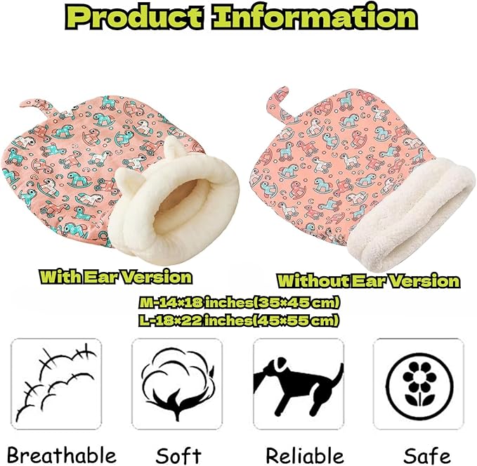 Cozy Sleeping Bag, Cozy Nest for Cats and Dogs, Soft Cat Dog Sleeping Bag, Cat Sleeping Bag for Indoor, Warm Nest for Indoor Cats&Small Dogs, Semi-Enclosed Design (Avocado(with Ear), Medium)