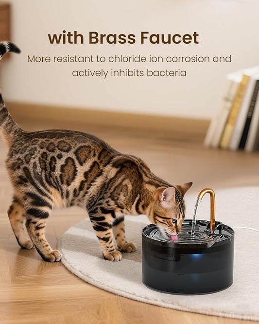 Cat Water Fountain, 71oz/2.1L Cat Fountain for Drinking with Copper Faucet, MISFANS-Designed Pump & Filter, Plastic Automatic Pet Water Fountain Bowl & Dispenser with 3-Pack Replaceable Filters