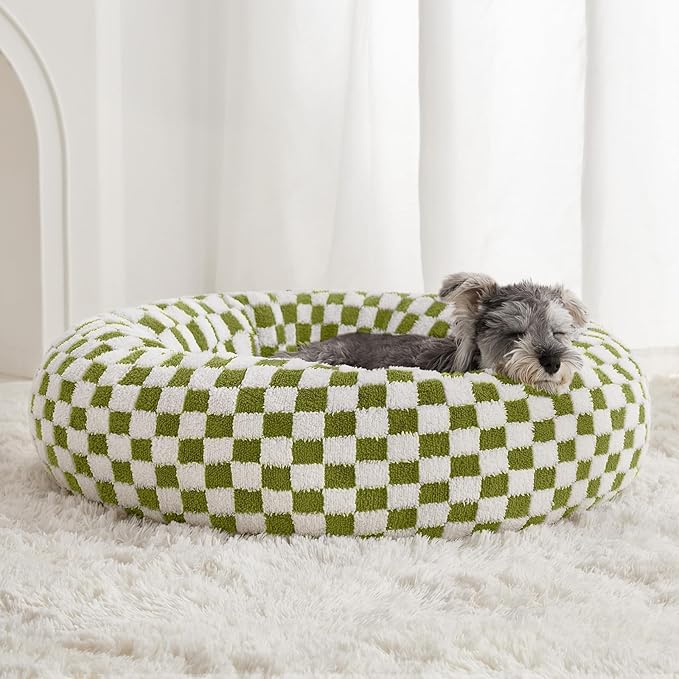 BFPETHOME Donut Dog Beds for Small Dogs, Cute Small Dog Bed for Puppy and Kitten, Round Calming Pet Bed with Non-Slip Bottom, Machine Washable,20inch, Green