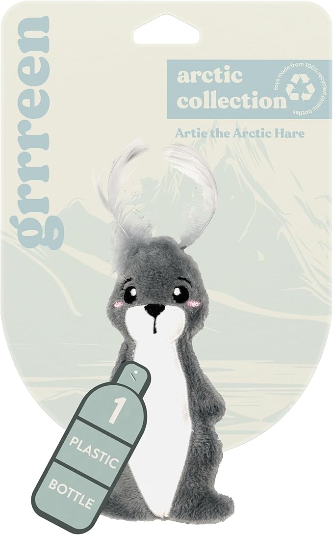 Arctic Collection Cat Toy | Feather Arctic Hare for Indoor Cats | Cute Interactive Plush Toys for Swatting & Playing | Eco-Friendly & 100% Recycled Materials