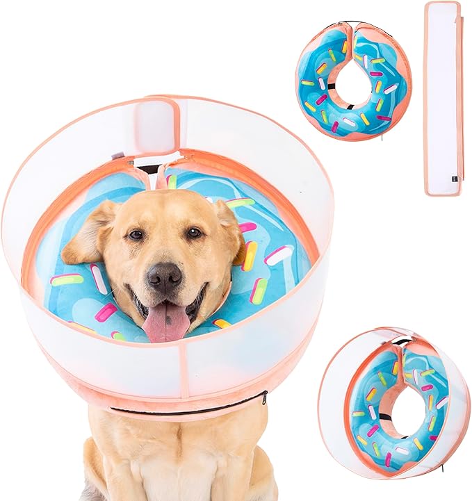 Inflatable Dog Cone Collar with Enhanced Anti-Licking, Soft Neck Donut for Dogs Cats, Recovery Pet Cone Collar After Surgery for Large Medium Small Dogs (Donut Blue, X-Large)