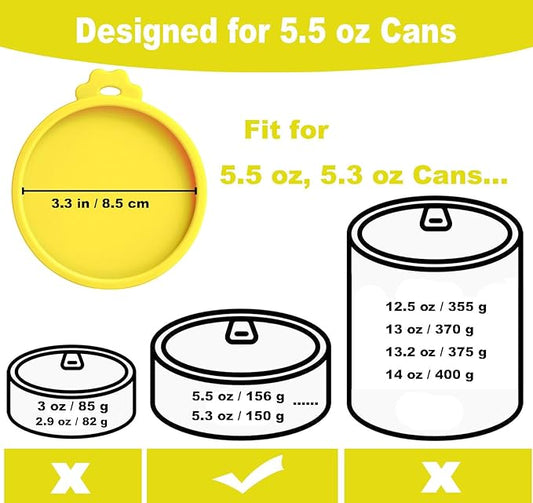 Comtim Cat Food Can Covers Lids for 5.5 oz Cans, 2 Pack Silicone Cat Food Can Lids for 5.5 oz 5.3 oz Cans...Pet Food Can Covers Reusable Can Toppers Savers for Wet Food (Yellow)
