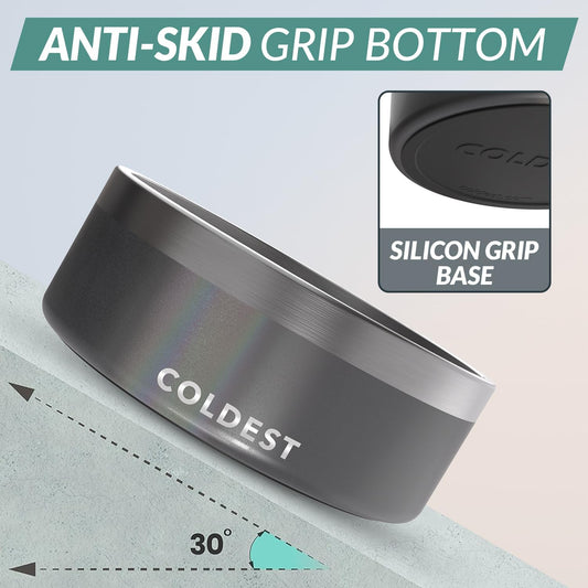 Coldest Dog Bowl - Anti Rust Metal, Non Slip, 3 Layers Insulated Stainless Steel Dog Bowls - Spill Proof & Heavy Duty - Water Bowl for Dogs, Cats & Pets, Dish Washer Safe (64 oz, Stardust Glitter)