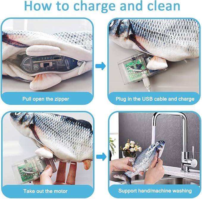 Tocirelo Remote Control Cat Toy - Interactive Catnip Toys for Indoor Cats, 11" Realistic Electric Flopping Fish Kiten Kicker Toy, Automatic Moving Floppy Fish for Bored Kitten and Small Dogs