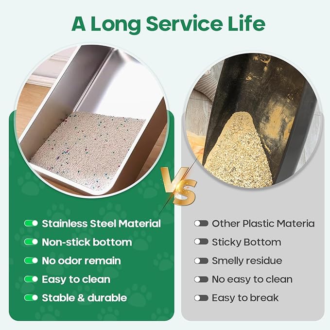 Stainless Steel Cat Litter Box, Metal 6inch High Sided Cat Litter Pan, Indoor Litter Tray, Large Cat Litter Box, Pet Toilet Supplies for Cats, Rabbits, Easy Clean, Non Stick, No Smell (L)