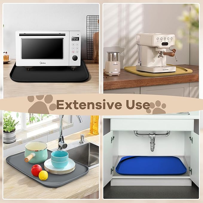 Silicone Pet Feeding Mat with Raised Edge & Residue Collection Pocket for Food and Water, Dog Bowl Mats, Cat Bowls Placemat with High Lip for Floor Waterproof, 24 x 16 x 0.8 Light Gray