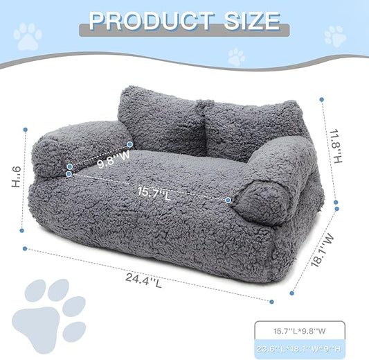 Cat Couch Bed - Cat Bed for Indoor Cats, Calming Pet Sofa Puppy Sleeping Bed with Removable Washable Cover, Cute Dog Couch and Kitty Lounge Chair for 18lbs Cats & Small Dogs(Gray)
