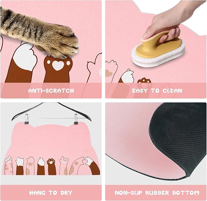 Cat Food Mats for Floor, Cat Water Bowl Mats Pet Feeding Absorbent Mat Cat Placemats for Food and Water Pink 23.6 * 13.7 inch