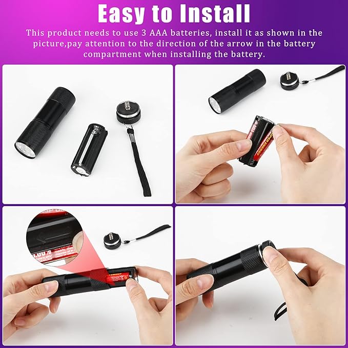 Hortsun UV Handheld Blacklight Flashlights, Portable Black Light 9 LED Mini Light Torch Detector for Dog Cat Pets Urine and Stains, Bed Bugs and Scorpion, Halloween Ghost Haunted House(15 Pcs)