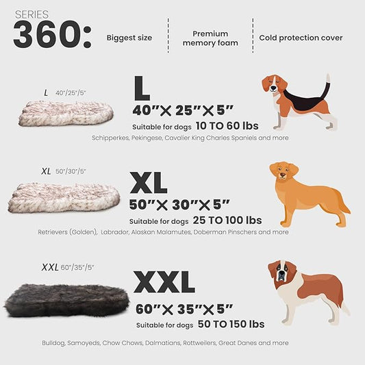 Laifug Luxury Faux Fur Dog Bed, 5-inch Thick Grade Ultra Soft Orthopedic Memory Foam Dog Bed with Faux Fur Cover, Plush Pup Rug with Removable Cover, Waterproof Liner（White）