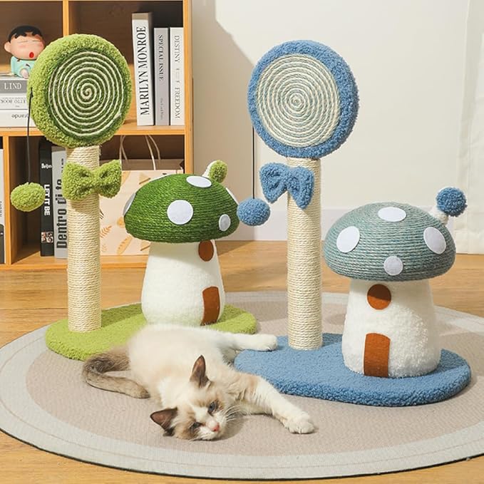 Mushroom Lollipop Cat Scratcher Furniture Mushroom Cat Tree Condo Cat Climbing Frame Sisal Rope Cat Tower for Indoor Cats (Blue)