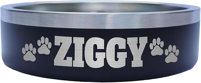 Custom Dog Bowl with Paws and Name - Engraved, Nonslip, Personalized, Custom Cat Bowl, 304 Stainless Steel, Feeding, Pet Supplies (Black, Small -18oz)