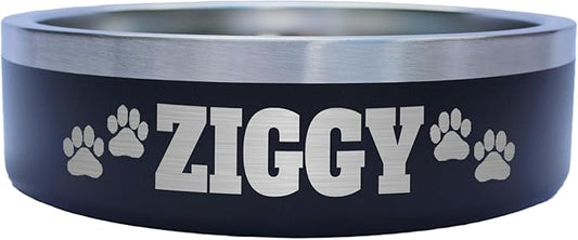 Custom Dog Bowl with Paws and Name - Engraved, Nonslip, Personalized, Custom Cat Bowl, 304 Stainless Steel, Feeding, Pet Supplies (Black, Small -18oz)
