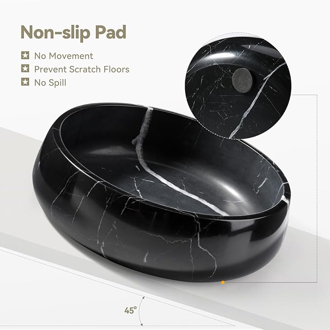 Natural Marble Dog Bowl, 5lbs Non Slip Dog Food Bowl, Non Spill Weighted Water Bowls for Large Dogs, Durable Big Dogs Dish, Puppy Pet Bowls, Easy to Clean, Holds 6.5 Cups(Spain Black)