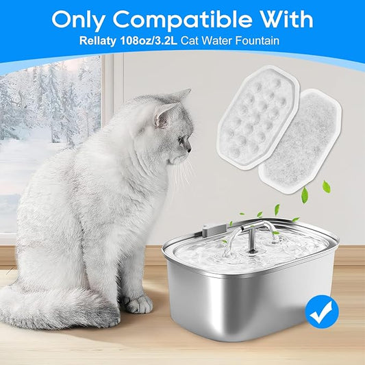 Cat Fountain Filter Replacement, Cat Water Fountain Filters Compatible with Rellaty & Fit for Neareal 3.2L/108oz Fountains, 10PCS Replacement Filters with 10PCS Sponge 10+10 Pack