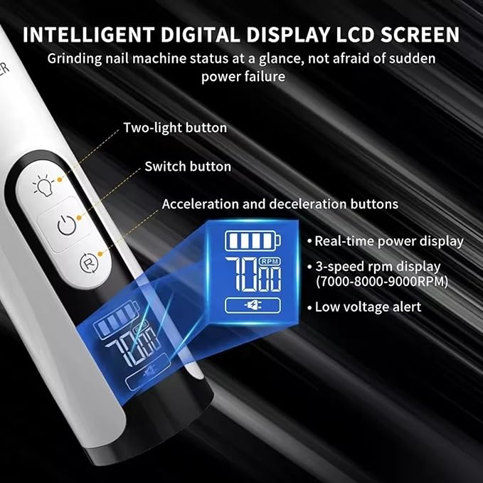 Upgrade Heusom Groom Pro Nail Grinder Cordless with LED Light & 3 Speeds, Dog Cat Nail Trimmer 2000mAh Long-Lasting Battery for Thick Nails for Dogs and Cats (1 Pc+1 Head)