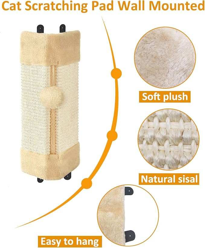 BNOSDM 3 Pack Corner Wall Cat Scratcher Corners Pet Scratch Pad for Cats Vertical Scratching Board Sisal Protector Furniture Pet Wear Resistant Mat for Door Sofa (Beige)