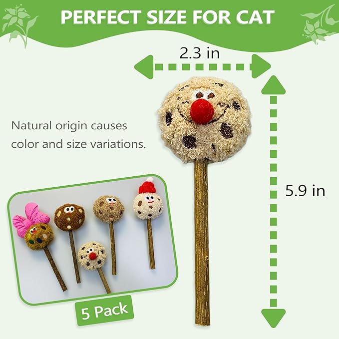 Silvervine Sticks for Cats, Lollipops Catnip Toys & Cat Chew Toy for Teeth Cleaning, Cat Toys for Indoor Cats (5-Pcs)