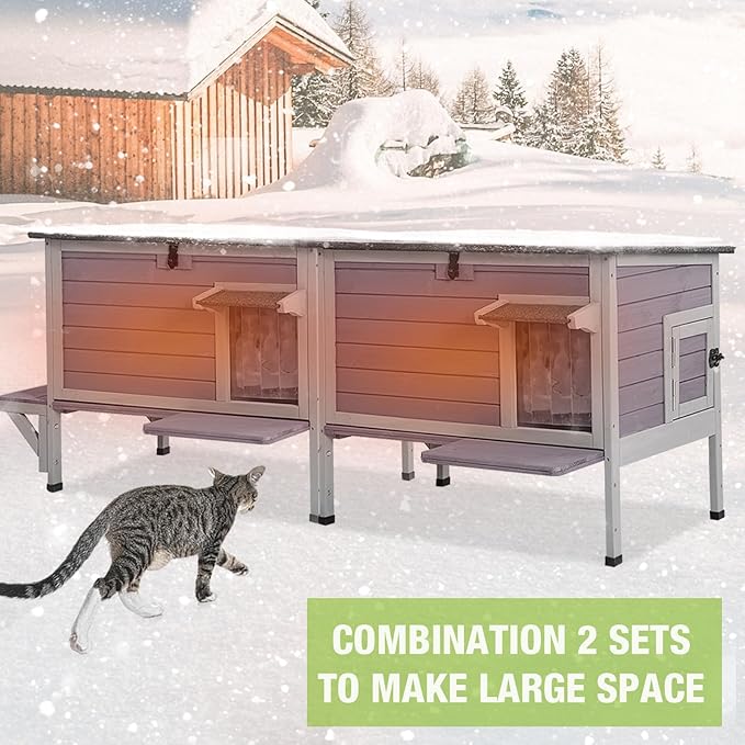 GUTINNEEN Outdoor Cat House Insulated, Kitty House for Winter Weatherproof Feral Cat Shelter