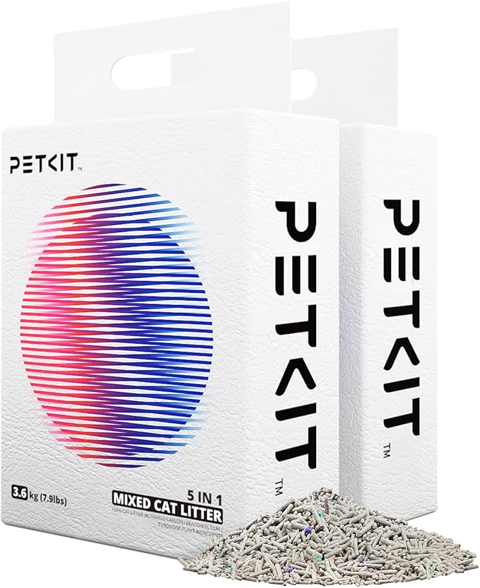 PETKIT Mixed Cat Litter Fast Clumping, Flushable, Ultra Absorbent, 100% Natural Ingredients Litter, Water Dissolvable, Really Dust-Free, Low Tracking Bentonite Tofu Litter (7.9lb×2 Bags)