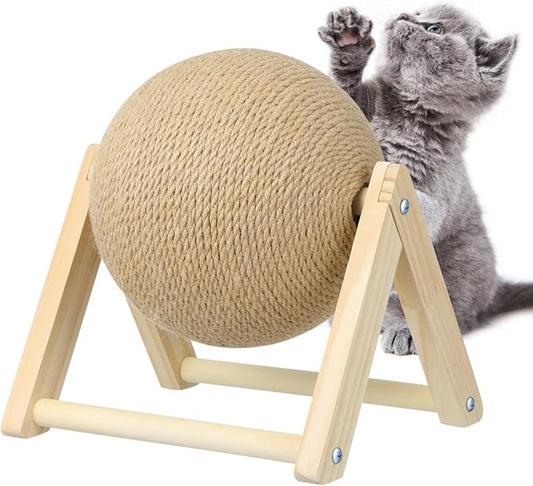 Sisal Rope Cat Scratching Ball - Cats Scratching Toy Kitten Interactive Wood Scratcher Pet Supplies - Brown Pet Scratcher Board Toys for Indoor Outdoor Multi-Occasion Use, 8.7x7.1x6.3in