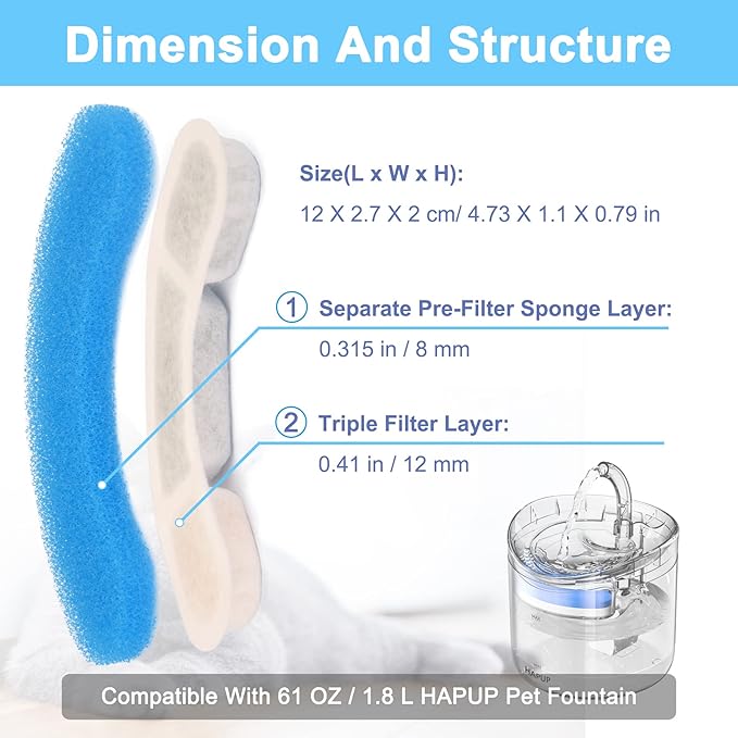 Cat Water Fountain Filter Replacement Upgrade Cat Fountain Filter Arc-shaped Safe Washable Animal Water Fountain Filters with 4 Filtration System for HAPUP Dog Kitty Spout Cat Fountain