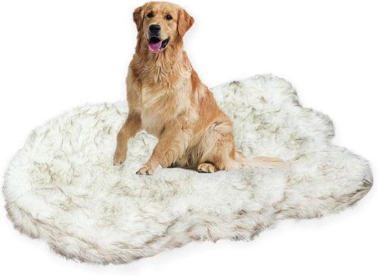 Laifug Luxury Faux Fur Dog Bed - 5-inch Thick Grade Ultra Soft Memory Foam with Removable Faux Fur Cover, Waterproof Liner (Gray-Brown, White)