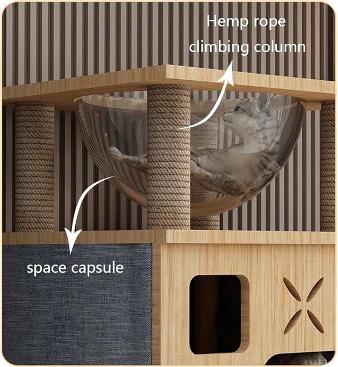 Solid Wood Cat Scratching House,Wooden Box Pet House,Cat Tree Large Pet Shelter (Blue, wide-15.7in)