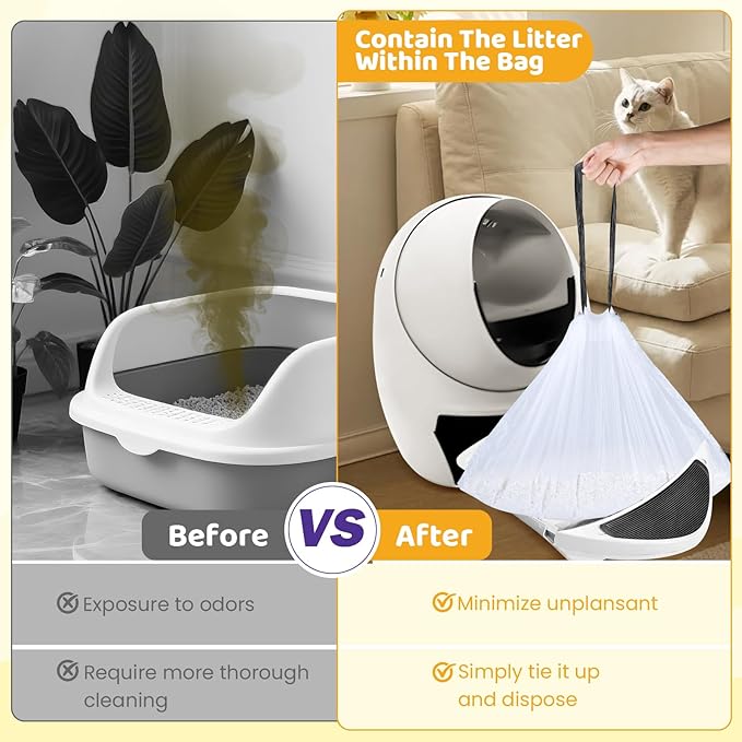 160 Count Cat Litter Box Liners with Drawstring Compatible with Litter-Robot 3/4 Heavy Duty Cat Litter Bags Waste Bags Replacement