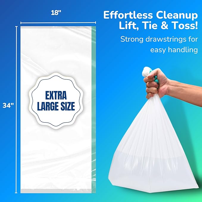 PET N PET Cat Litter Box Liners Bags Extra Large, Heavy Duty Tear Resistant & Drawstring Closure Cat Litter Bags, Waterproof Kitty Box Liners Fits Litterbox Pan Sizes, 34" x 18", 21 Count