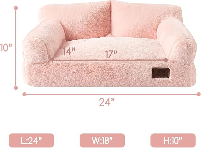 Hollypet Fluffy Plush Pet Cat Couch Soft Calming Pet Sofa Beds for Medium Small Cats and Dogs, Pink