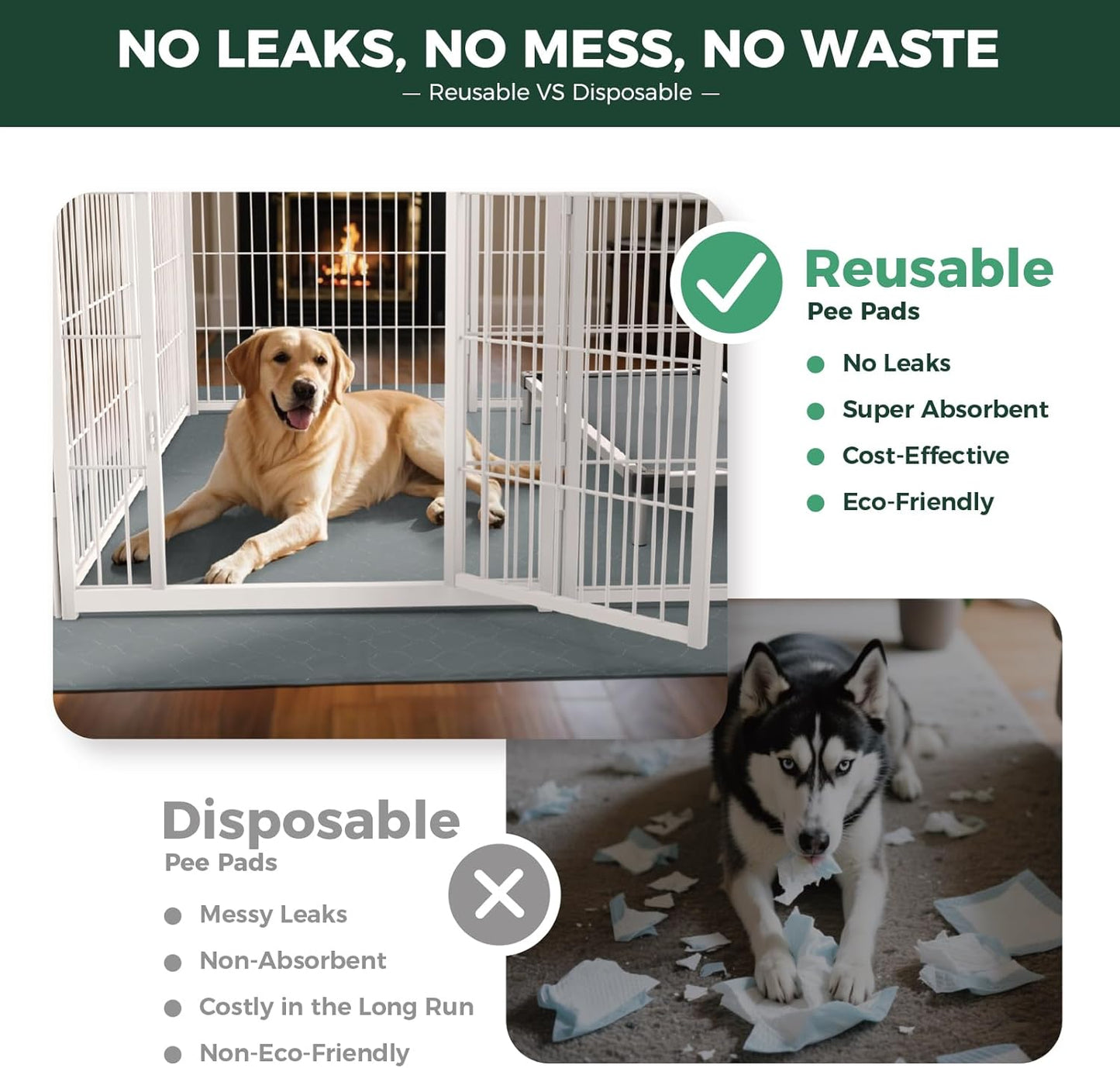 FXW Washable Pee Pads for Dogs, Puppy Pads with Super Absorbent, Specifically Designed for 24inch Cages, 23" × 17" Rectangle, Gray, 4 Packs