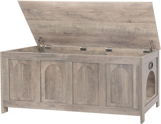 DINZI LVJ Cat Litter Box Enclosure, Flip Top Litter Box Furniture, Hidden Cat Washroom, 2-Entrances Wooden Pet House, 47.2" L x 18.7" W x 19.7" H, End Side Table, TV Stand, Easy to Assemble, Greige