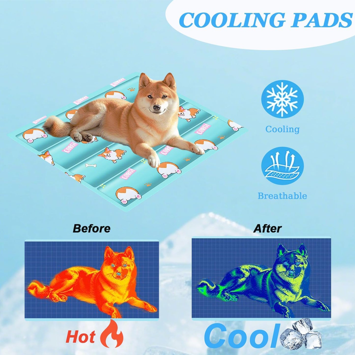 Dog Cooling Mat, Cooling Mat for Dogs & Cat, Provides Instant Relief for Small, Medium, Large Dogs, Washable, Non-Slip Design, Perfect for Hot Summer Days to Keep Pets Comfortable(Small 20''*16'')