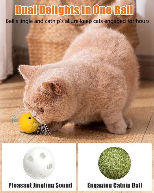 Cat Ball Toys with Bell and Catnip, 2” Bouncing Latex Rubber Pet Chew Toy Kitty Fetch Play Balls for Bored Indoor Adult Cats Kitten Puppy Small Dogs