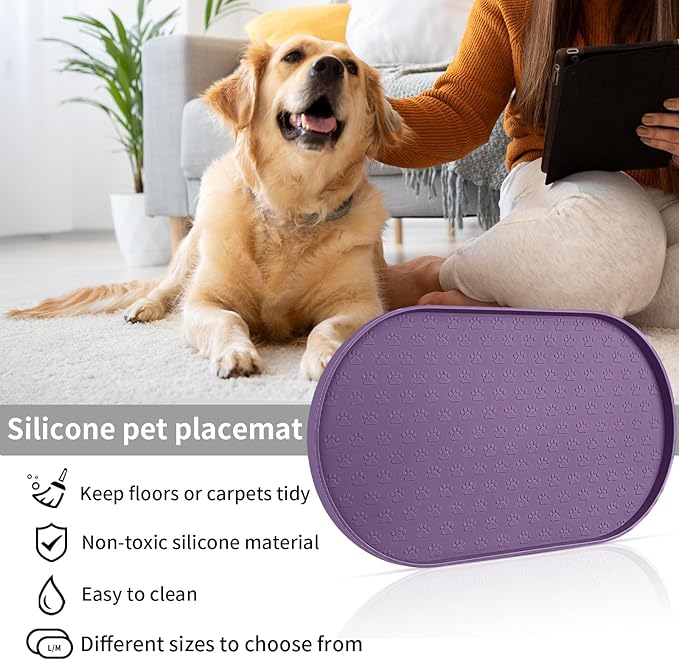 KPWACD Dog Food Mat Anti-Slip Bowl Mats for Food and Water, High-Lips Waterproof Pet Placemat Prevent Messy Spills to Floor, Silicone Puppy Feeding Trays for Large Medium Small Dogs Cats