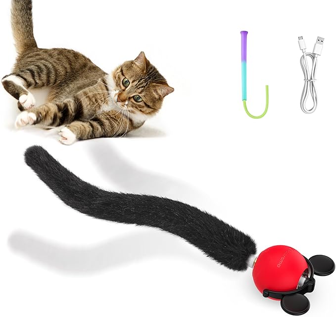 Potaroma Moving Ball Cat Toys with Fluffy Tail, Smart Interactive Kitten Rolling Ball, Chargeable Kitten Toy for Indoor Cats Exercise, 1.8 Inches