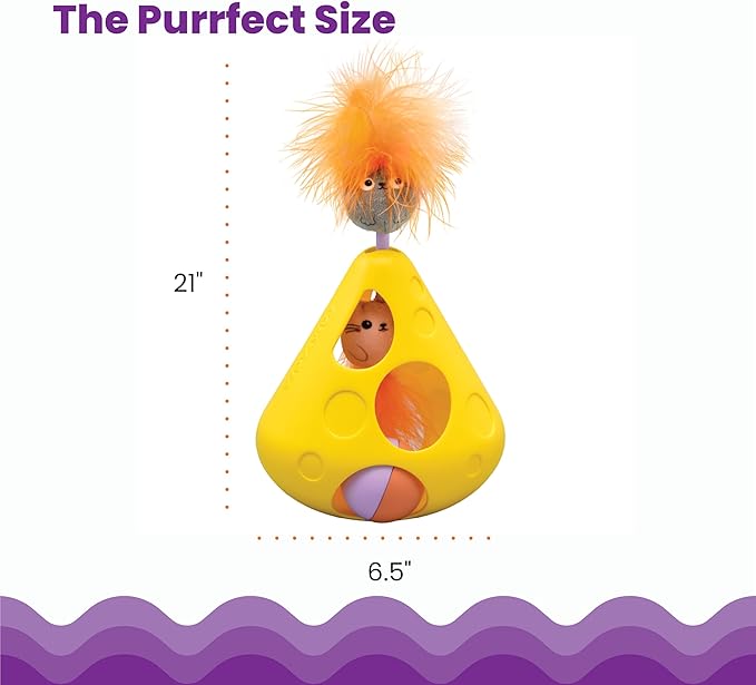 Catstages Mousin' Around Wobble Wedge, Plush Catnip Blend Cat Toy and Rolling Ball Inside, Yellow