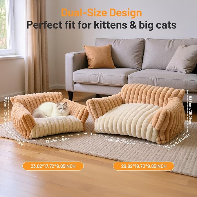 Pet Sofa Bed Washable - Cozy Supportive Cat Couch for Small Indoor Cat - Fluffy Puppy Dog Bed with Breathable Fabric