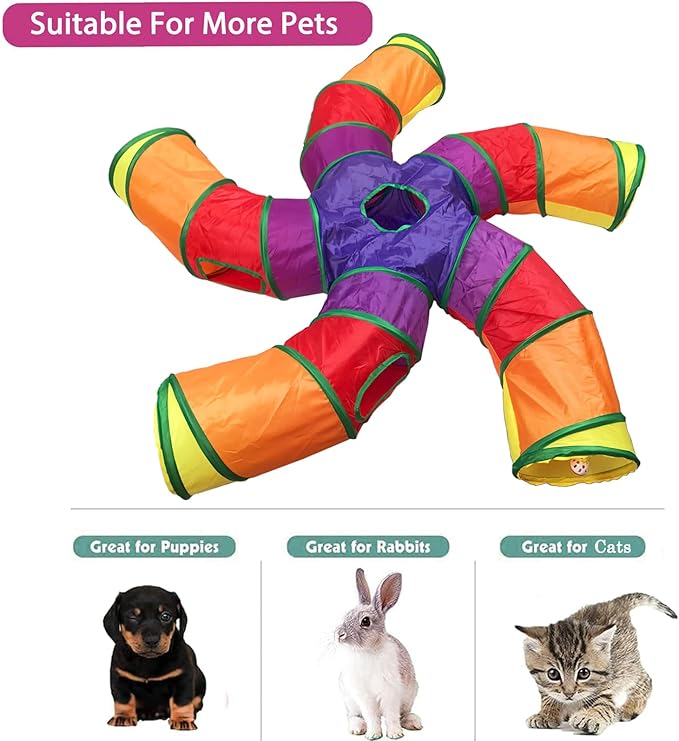 Cat Tunnel Tube for Indoor Cats Large, Upgrade with 6 PeekHole S-Shape 5 Way Collapsible Pet Play Maze Tube Toys Colorful for Cats Kitten Kitty Rabbit