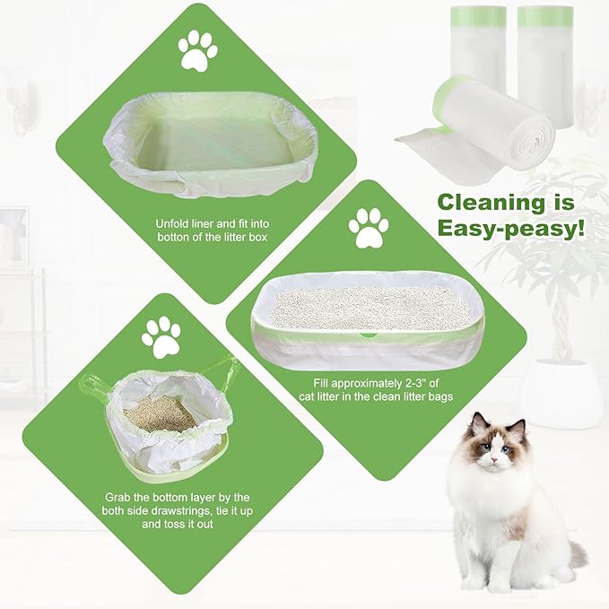 48 Count 37x17 Inch Large Cat Litter Bags Disposable Cat Litter Liners Drawstring Jumbo CatS Litter Box Liners Extra Thick Cats Liner For Litters Box Bags Heavy Duty Cats Pan Liners