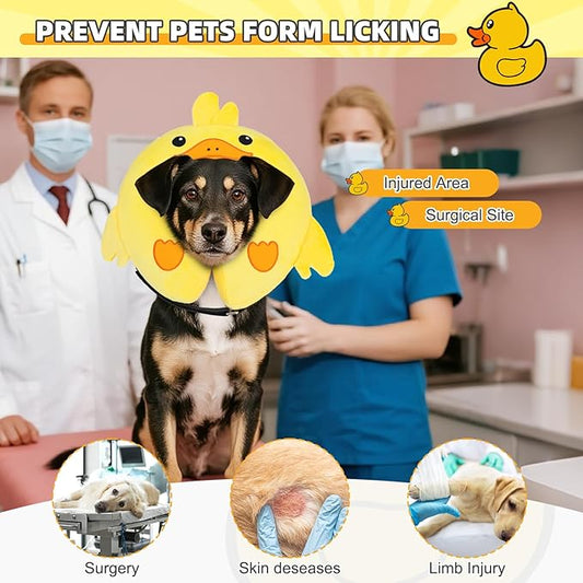 KOOLTAIL Inflatable Dog Cone Collar, Soft Dog Cone Alternative for Large Medium Small Dogs After Surgery, Cute Costume Adjustable Donut Neck Cone for Dogs Cats, Comfortable Recovery E Collar, Duck M