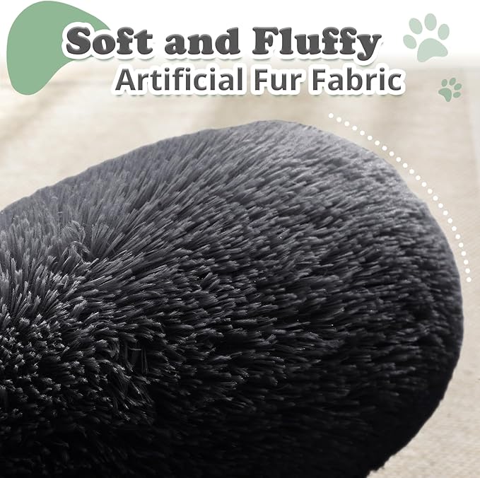 JOLLYVOGUE Dog & Cat Bed, Calming Anti-Anxiety Pet Bed for Small Dogs, Fluffy Donut Cushion for Small and Medium Pets (23")