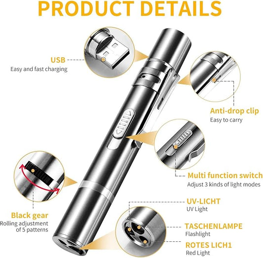 2 Pcs Cat Toy Laser Pointer Fun Playing Training Indoors Interactive Toys Presentation Clicker Pointer Teaching Pen USB Recharge 7 Adjustable Patterns Pet Chase Toy (Double)