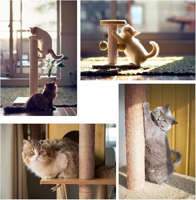 Nature Hemp Rope,sisal Rope for cat Scratcher,Rope for cat Scratch Post，cat Scratching Post Replacement,Cat Scratcher Replacement Rope Heavy Duty Jute Twine for Cat Tree and Tower, DIY (1/4inch,50FT)