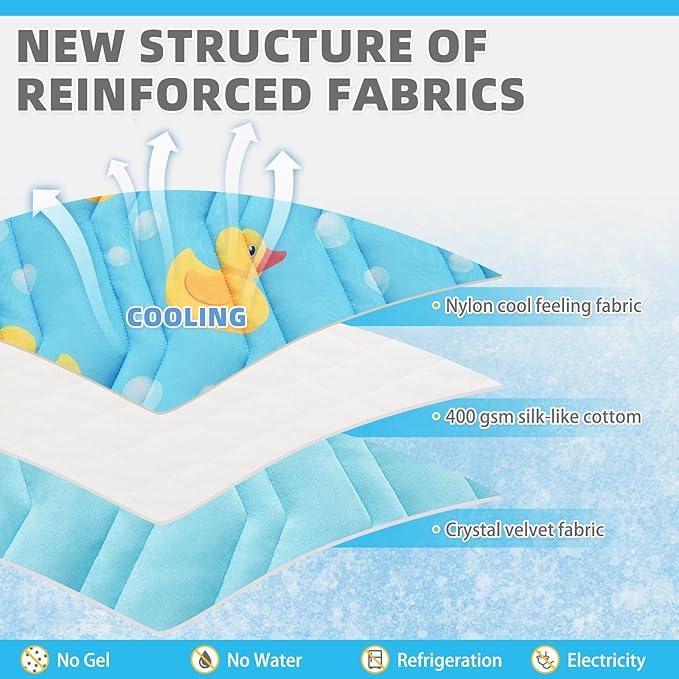 KOOLTAIL Dog Cooling Mat, Upgraded Two Sided Cooling Pad for Dogs Cats Puppy, Soft Pet Sleeping Blanket Keep Cool in Summer with Cute Duck Pattern, Washable Waterproof for Crate Sofa Bed, Blue L