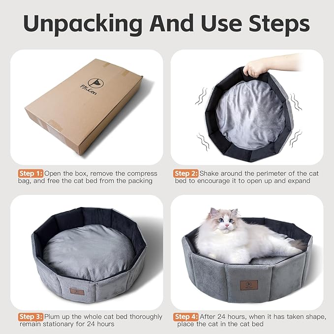 Cat Bed Kitten Bed, Washable Round Cat Beds for Indoor Cats, Super Soft Faux Rabbit Fur Small Kitten Bed for Puppy and kitten, Fluffy Inner Mat Filling Memory Foam with Anti-Slip Bottom (Gray)