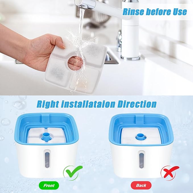 Cat Water Fountain Filter Replacement, 12 Pack Cat Fountain Filters Compatible with Top Square 84oz/2.5L Automatic Pet Fountain Dog Water Dispenser, 3 Filtration System Replacement Pet Filters